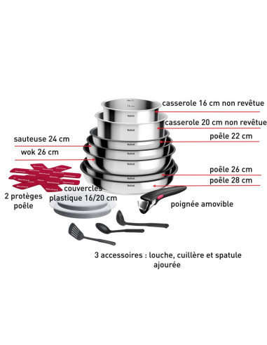 Batterie de cuisine Tefal Ingenio Cook Eat Inox 15 pièces