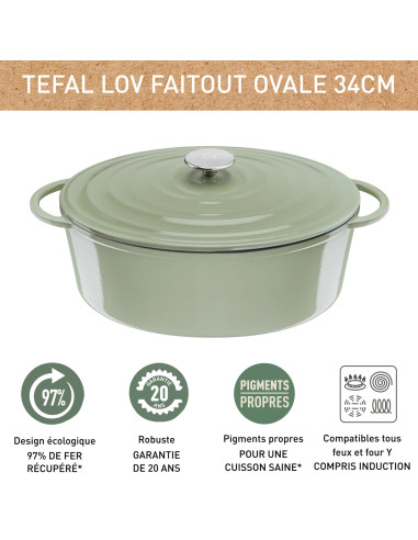 Faitout Ovale 34X26cm Fonte Lov - Vert