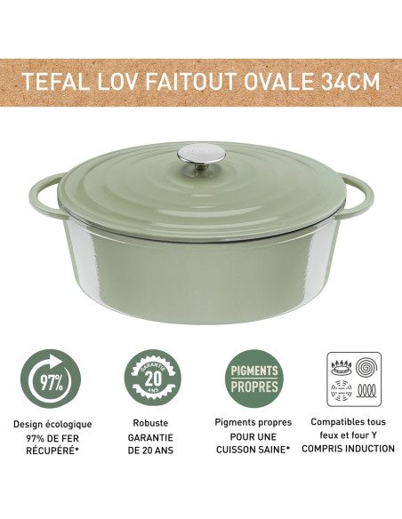 Faitout Ovale 34X26cm Fonte Lov - Vert