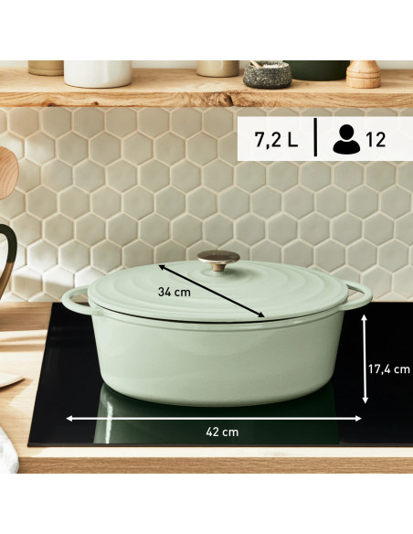 Faitout Ovale 34X26cm Fonte Lov - Vert