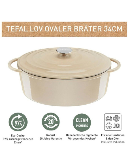 Faitout Cast Iron Lov Ovale 34*26cm  Beige