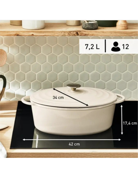 Faitout Cast Iron Lov Ovale 34*26cm  Beige