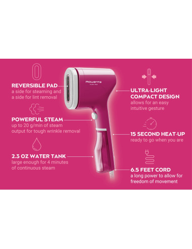 Défroisseur Vapeur à Main Rowenta Pure Pop Slim Rose - 1300W