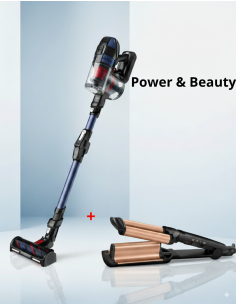 Pack Maison & Beauté : Aspirateur Balai Sans Fil X-Force Flex 12.6 Aqua + Boucleur Deep Waves