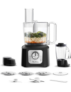 Robot Moulinex Double Force Cuisine Multifonction 800W, Bol 3L, 9 Accessoires, 2 Vitesses + Pulse, Blender 1,25L