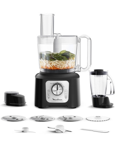Robot Moulinex Double Force Cuisine Multifonction 800W, Bol 3L, 9 Accessoires, 2 Vitesses + Pulse, Blender 1,25L