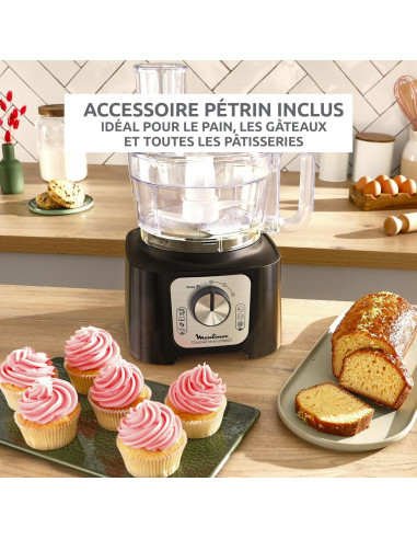 Robot Moulinex Double Force Cuisine Multifonction 800W, Bol 3L, 9 Accessoires, 2 Vitesses + Pulse, Blender 1,25L