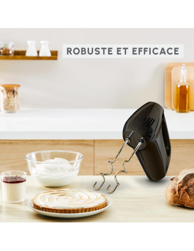 Batteur Electrique 300W – Noir – 5 vitesses + Turbo – Fouets et pétrins en inox