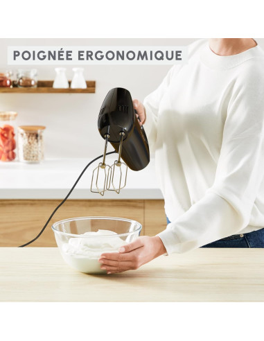Batteur Electrique 300W – Noir – 5 vitesses + Turbo – Fouets et pétrins en inox