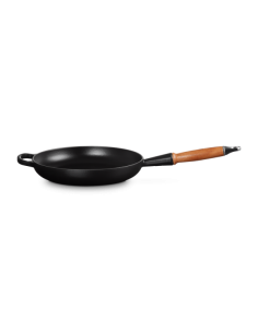 Poêle Signature En Fonte Emaillée Avec Manche En Bois 26cm Noir Satin