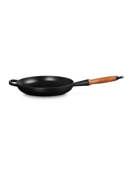 Poêle Signature En Fonte Emaillée Avec Manche En Bois 26cm Noir Satin Poêle Signature En Fonte Emaillée Avec Manche En Bois 26cm Noir Satin