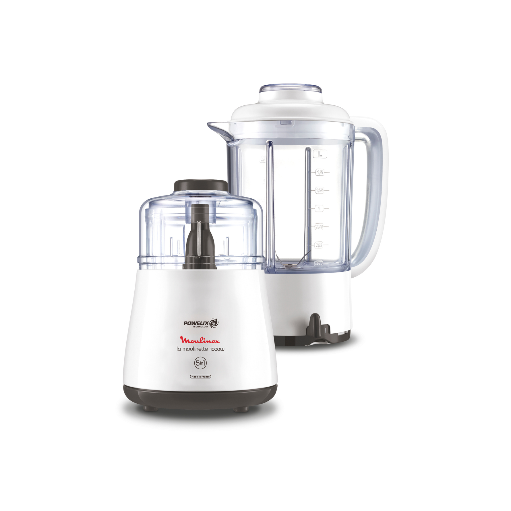 Moulinette Multifonction 1000W Avec Bol 1.5L Blanc