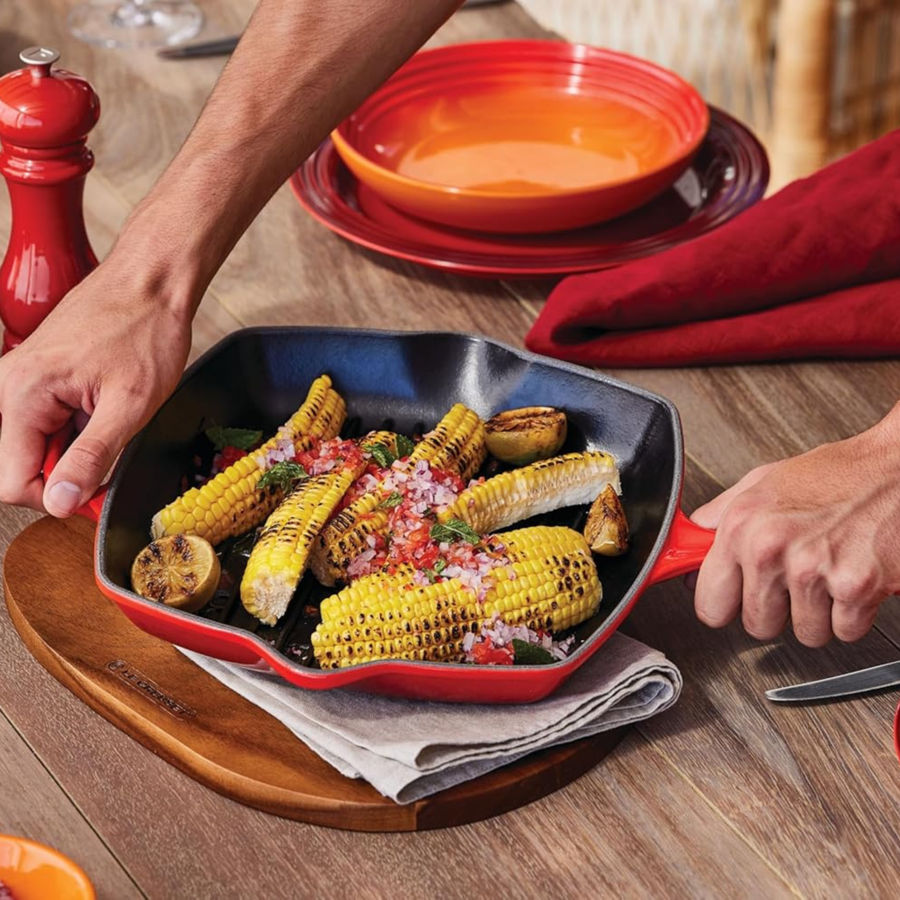 Skillet 26cm Grill Carre en Fonte Émaillée