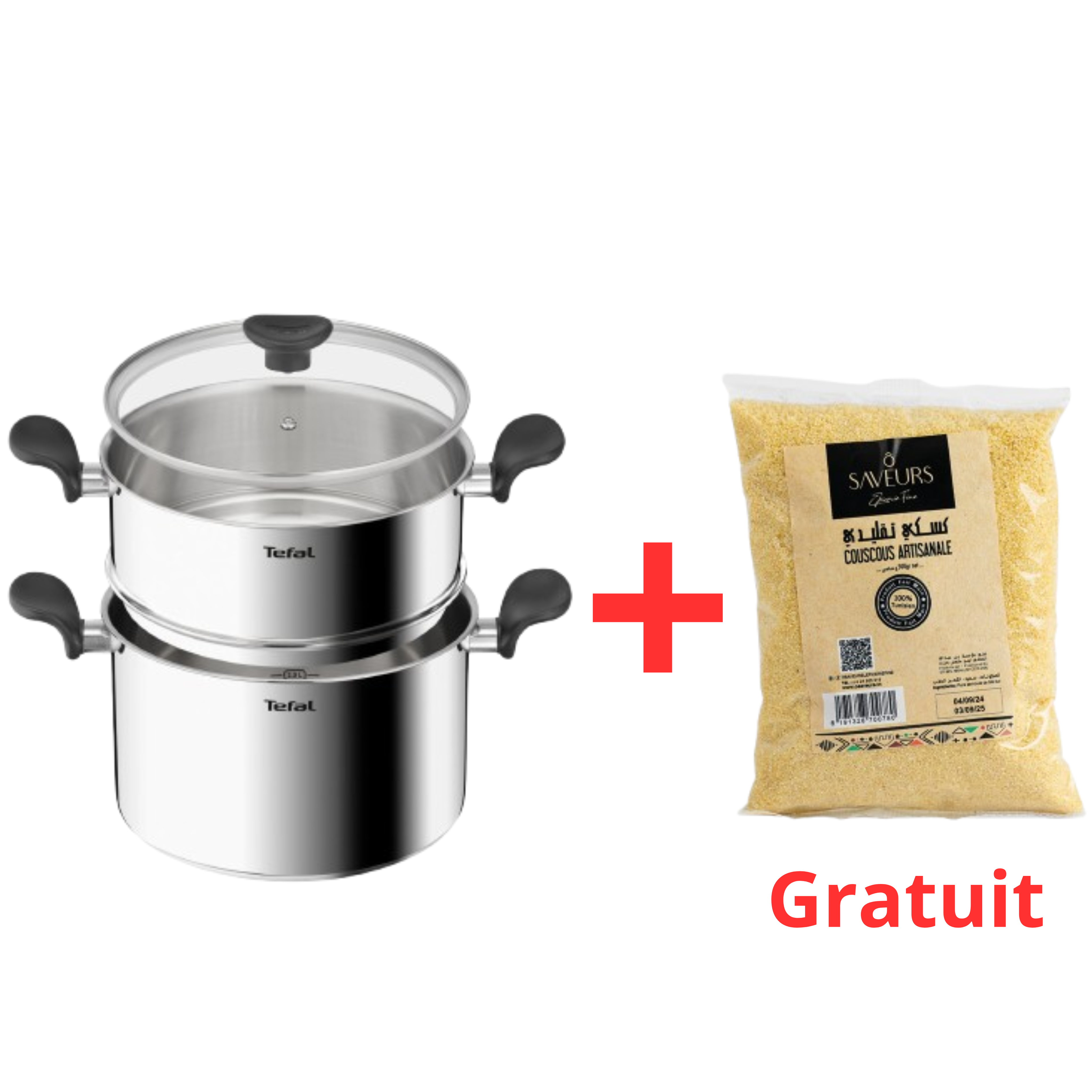 Pack Couscoussier Inox 24cm Primary + Couscous nature 500g Gratuit