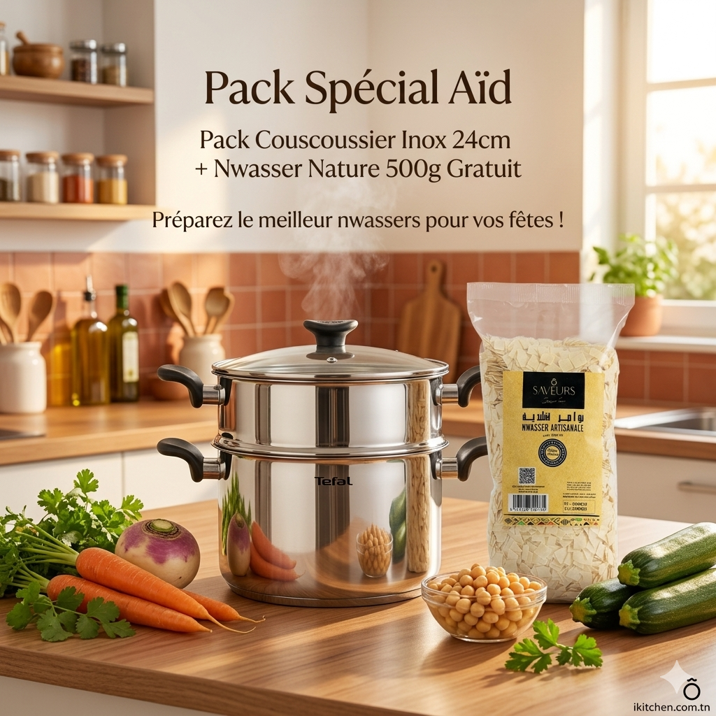 Pack Couscoussier Inox 24cm + Nwasser Nature 500g Gratuit